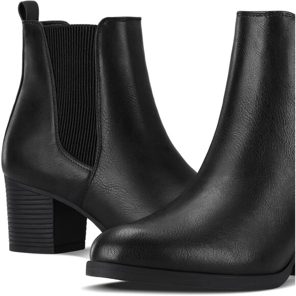 Women's Chelsea Boots Chunky Heel Ankle Boots Slip On Fall Casual Shoes - Picture 8 of 8